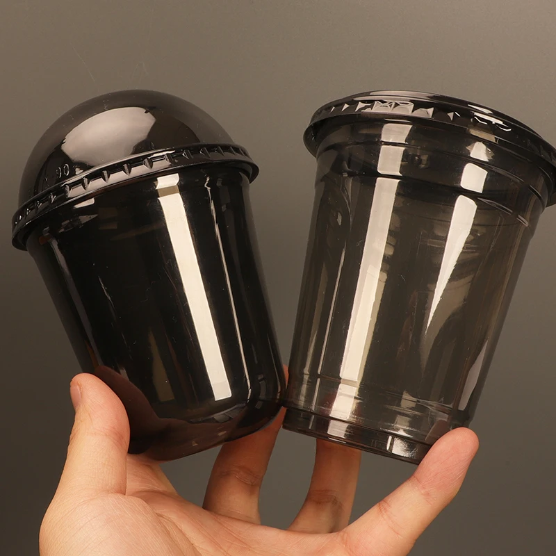 U Shape disposable plastic coffee cups with lids and straw  with Stickers PET cups beverage packaging container
