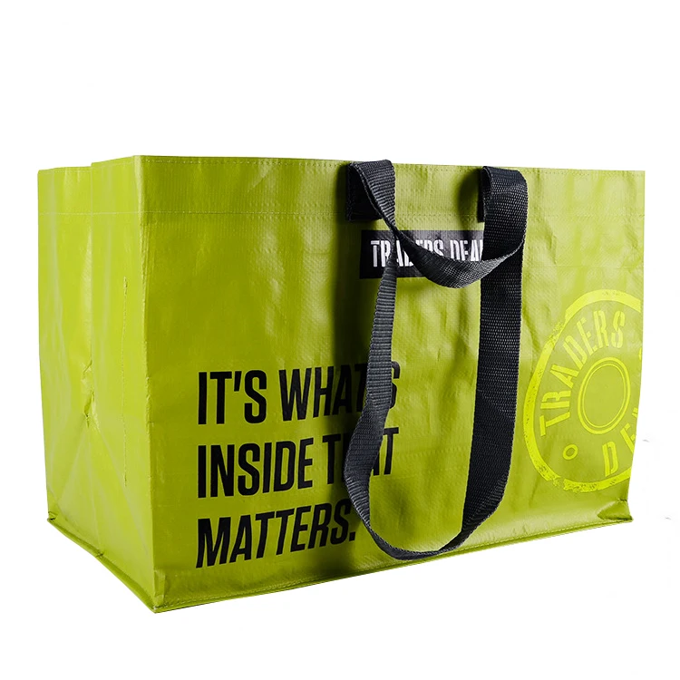 Supermarket shopping environmental reusable plastic recycled pp woven shopping bags with double handles