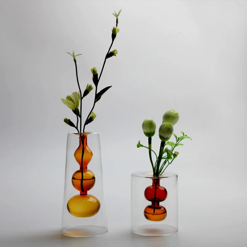 Креативная двухслойная внутренняя стеклянная ваза, декоративный дизайн для домашнего декора, прозрачная ваза