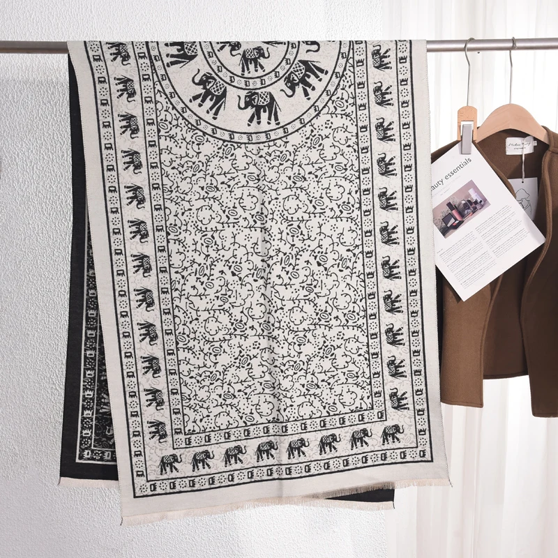 2024 Wholesale High Quality Winter Ladies Cashmere Scarf Elephant Pattern Soft Luxury Jacquard Warm Scarf Shawls