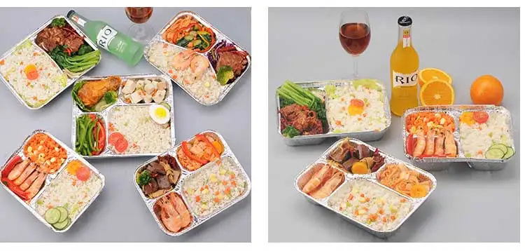 Tray Food Container Aluminum Foil Takeaway Aluminium Foil with Plastic Lids Disposable Wholesale Silver PET Aluminum Pans Accept