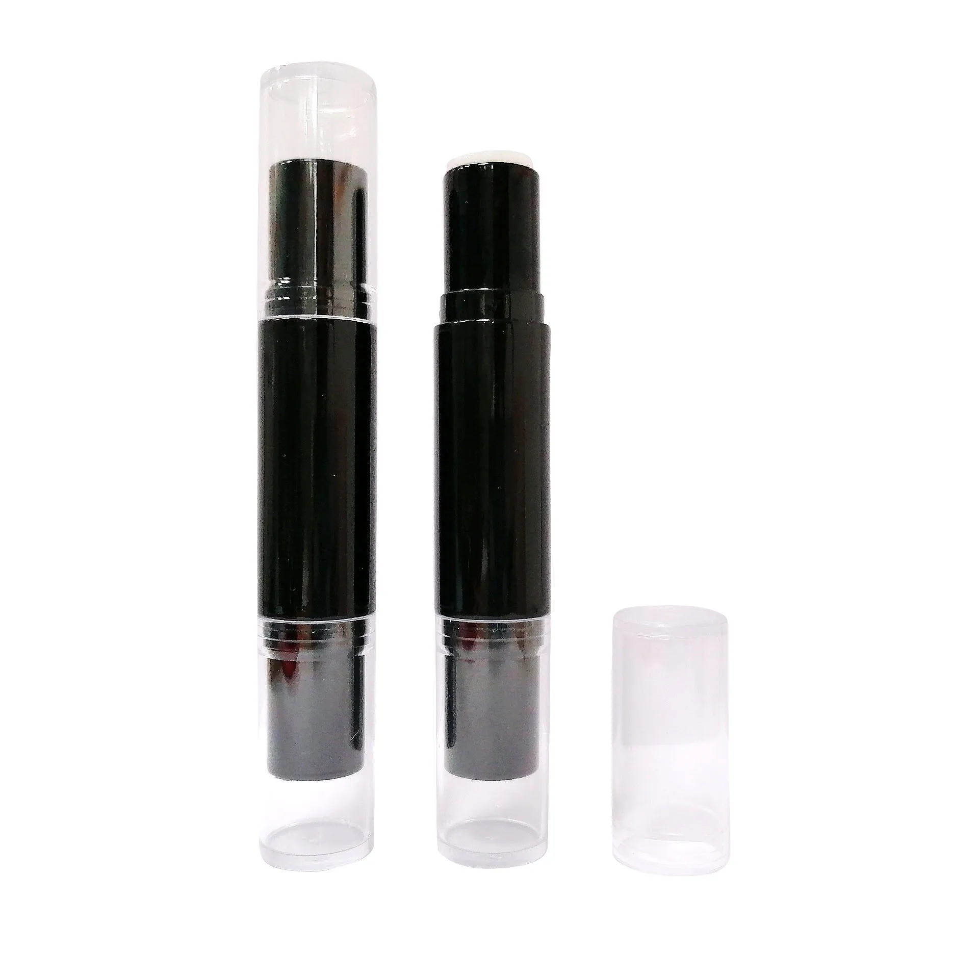 Wholesale Custom Logo Luxury black cosmetics empty round plastic lipstick tube double-headed empty lipstick containers