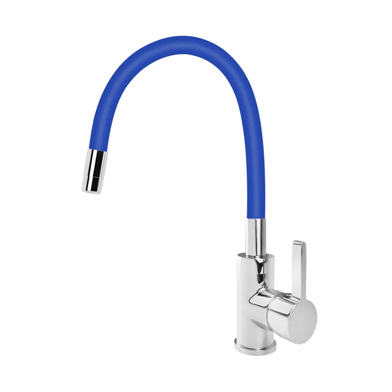 CYEN 2023 Hot Sales Modern Chrome Flexible Silicone Blue Rubber Hose Pull Down Spring Kitchen Faucet robinet de cuisine