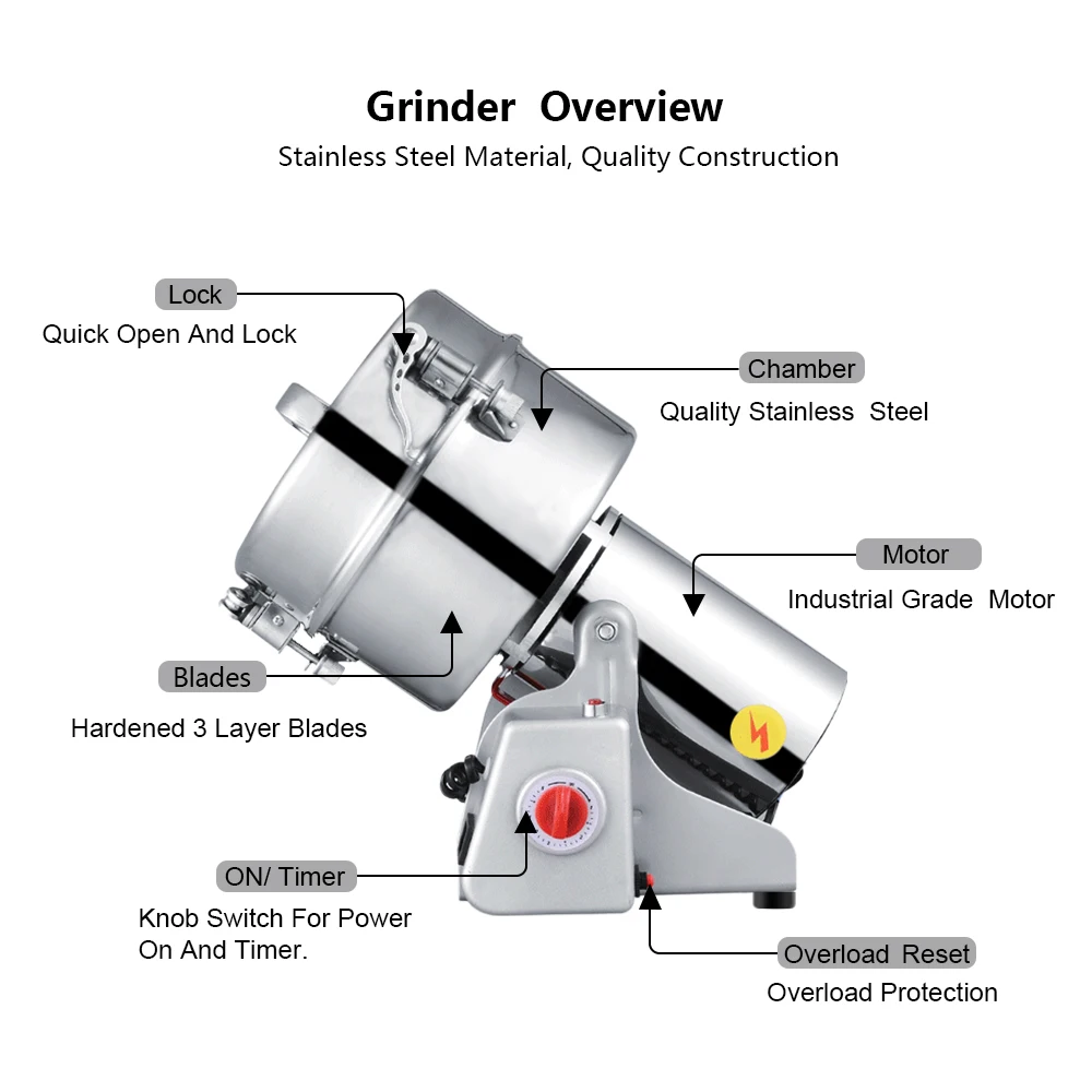 BioloMix 2000g Grains Spices Hebals Cereals Coffee Dry Food Grinder Miller Grinding Machine gristmill home medicine flour powder