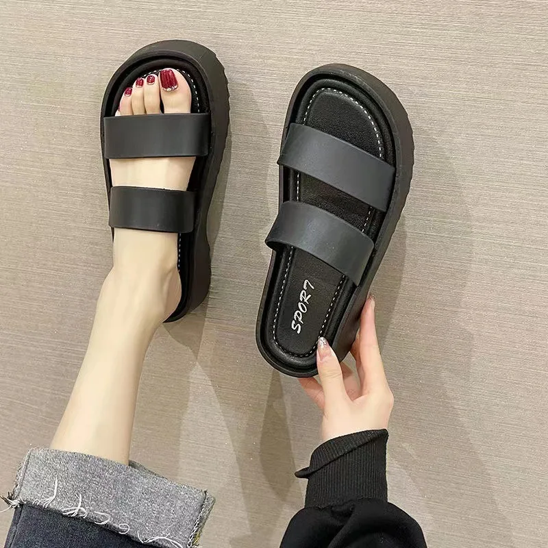 2024 Summer Beach Flat Ladies two band Slippers and Sandals New Design Slide for Women Outdoor