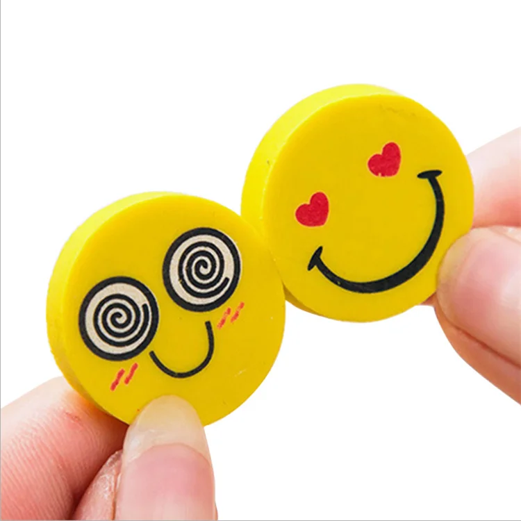 Новинка, ластик-карандаш с желтым улыбающимся лицом, новые Ластики для детей, милый резиновый ластик с мультяшным рисунком