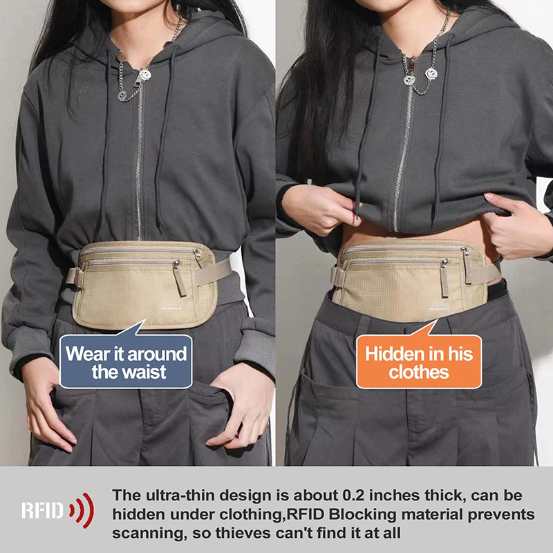 Custom Logo Men Women Travel Running RFID Blocking Money Belt Slim Fanny Pack Waist Wallet for Passport Holder Phone Cash