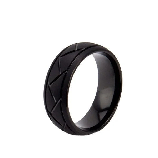 Black engraved Domed Cobalt Free Tungsten Carbide COMFORT-FIT Wedding Band Ring