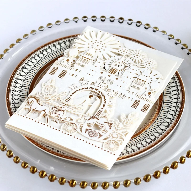 Luxury Greeting Gift Card  with Pumpkin Carriage for Wedding Invitation Card  with 3D Castle