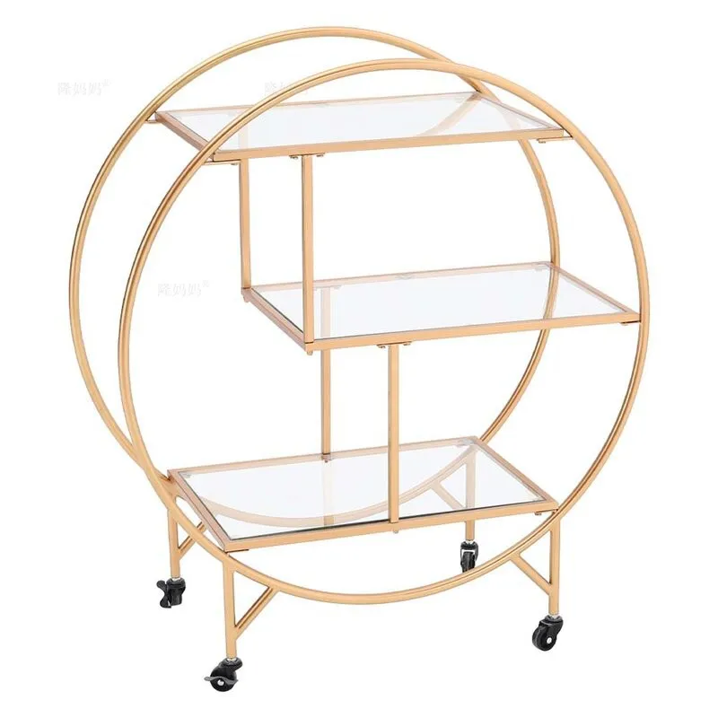 Luxury rose gold metal trolley bar cart hotel furnitures cart coffee table hardware garden furniture