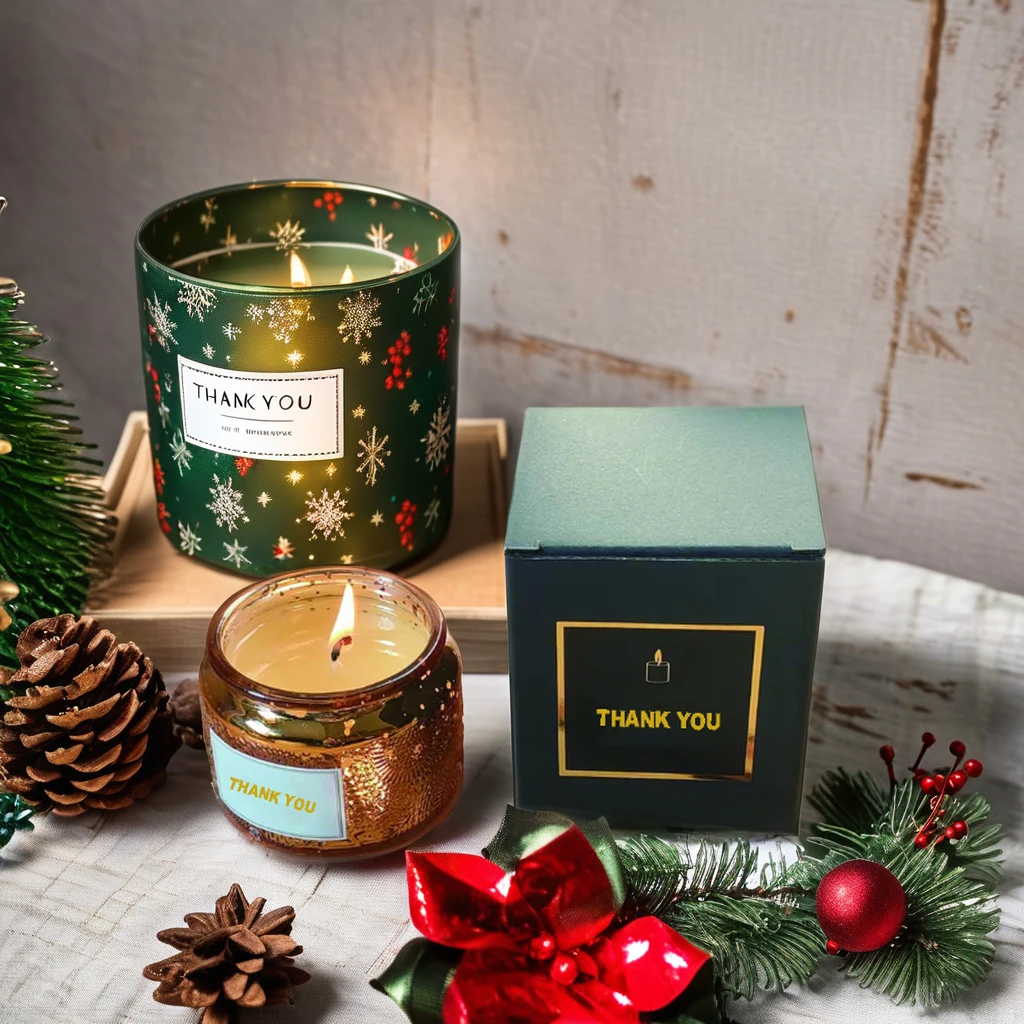 Custom Logo Luxury Candle Jar Set with Lid Coated Paper Folding Gift Box Stamping and Embossing Handling for Packaging