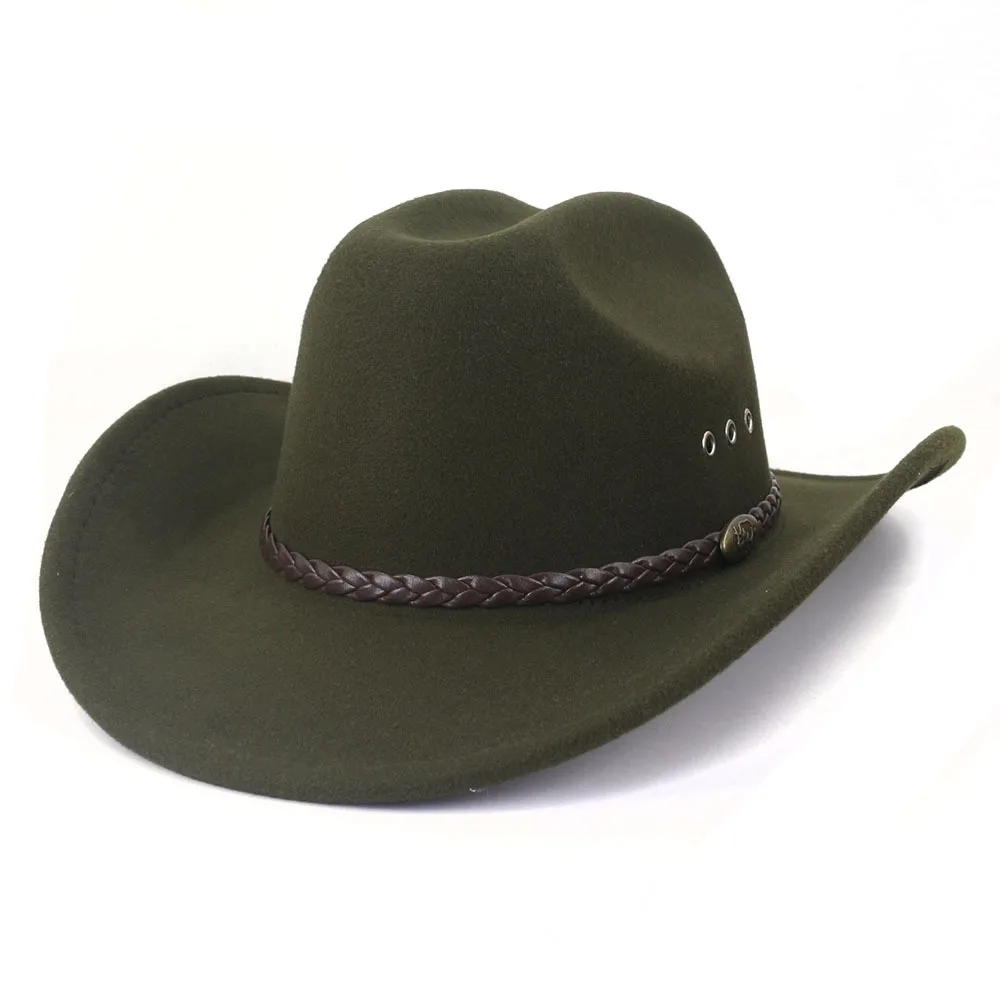 Wholesale wool felt roll up wide brim cowboy hat with PU ribbon custom logo brand fashion Mexican fedora bucket hat