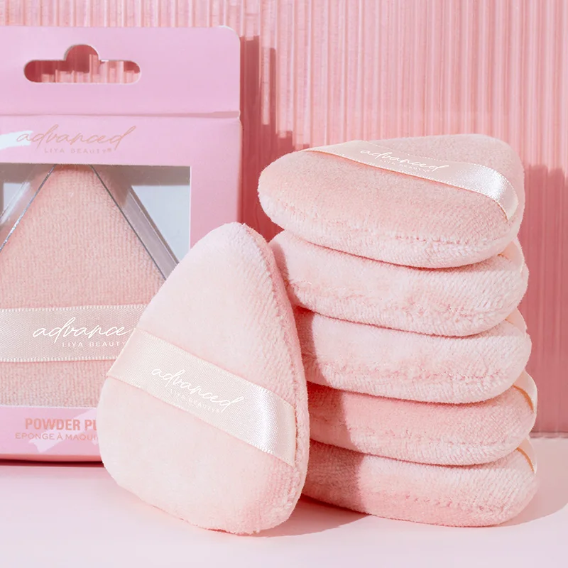 Wholesale 2024 New pink triangle makeup powder puff  loose powder puff with packaging custom logo