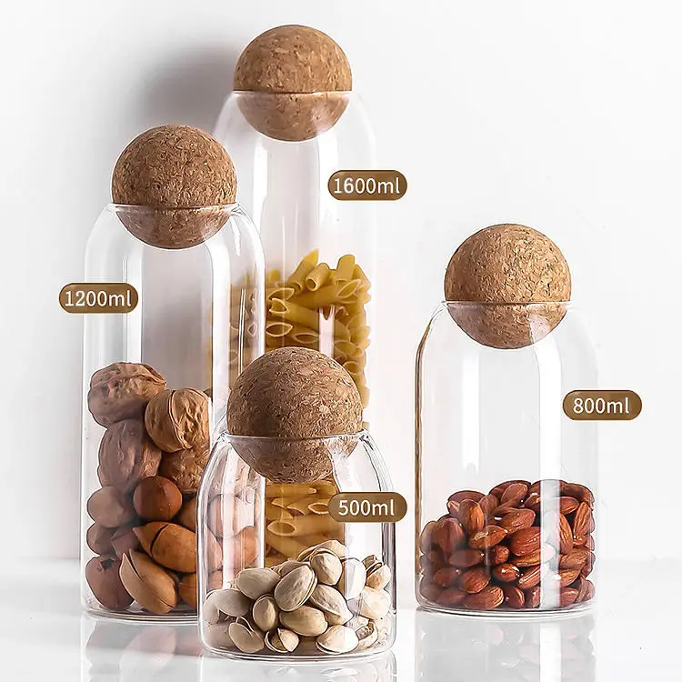 High-quality borosilicate food storage safety glass storage jar with cork