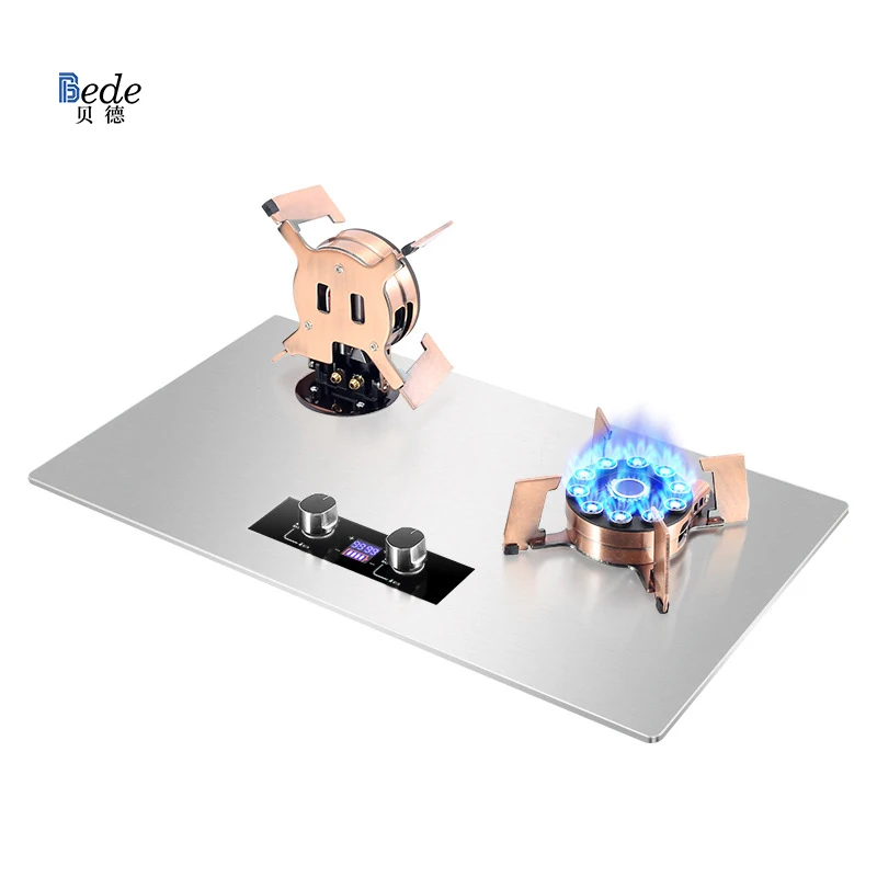 Modern Kitchen Table Top Double Stove Gas Burner LPG Cooker Tempered Glass Cast Iron Enamel Burner Cap Metal Knob Ceramic