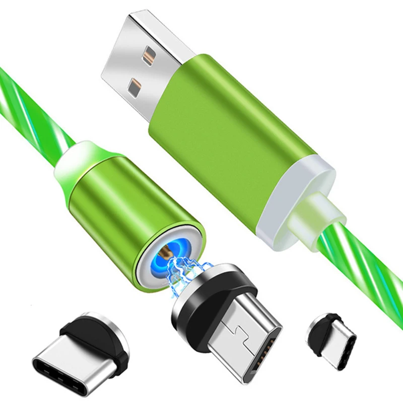 Magnetic Fast Charging USB Cable Flowing Light Phone Accessories Cable USB Led Luminous Micro Data Cable for iphone 13 14
