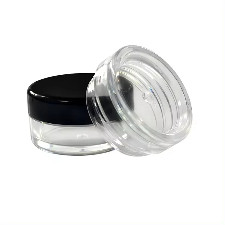 empty 3g/5g transparent plastic cosmetic sample jars with colored lids