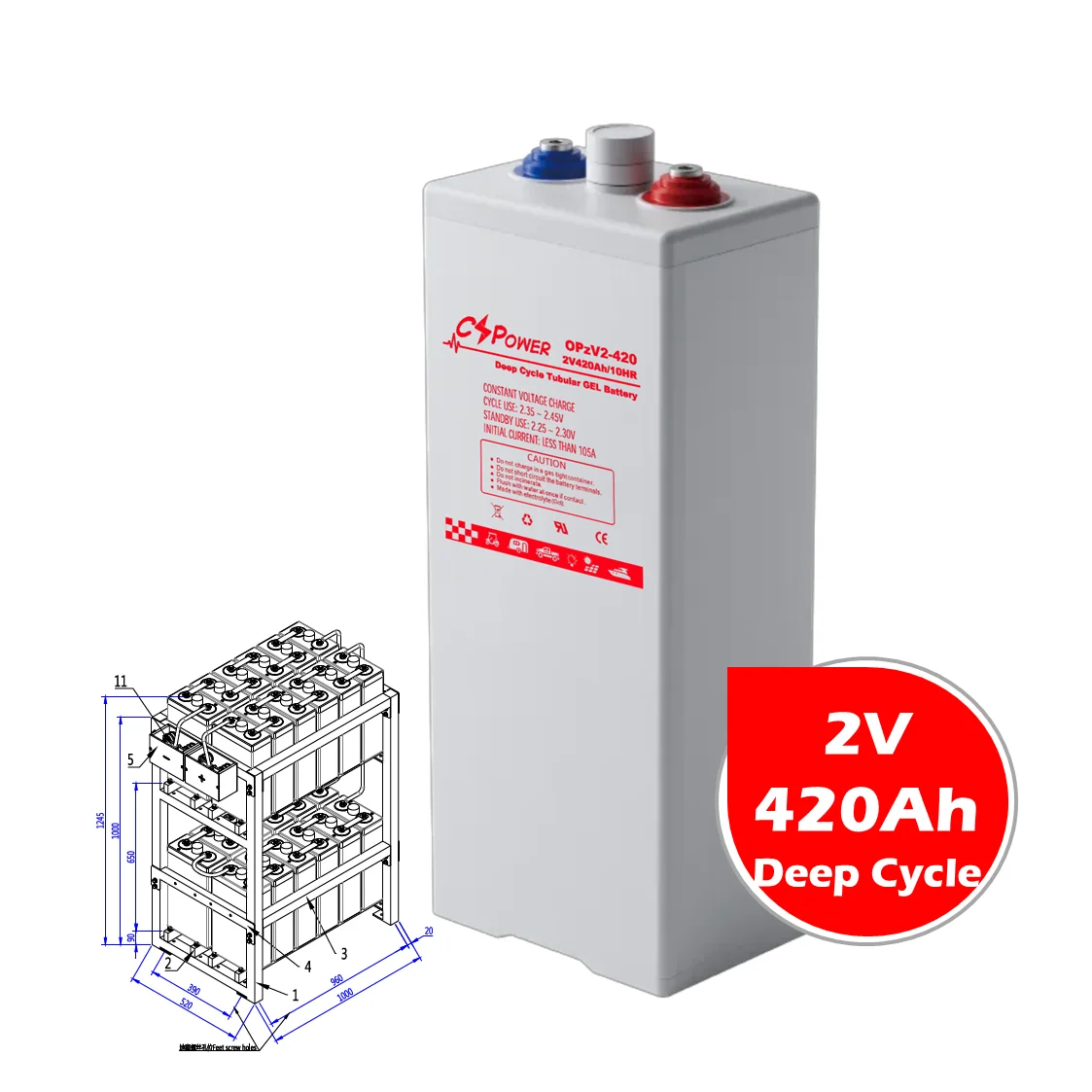 CSPower 2V 420Ah Solar Energy Tubular Flooded OPzV Battery for Solar Panel China Durable OPzV2-420 6OPzV420 DAR