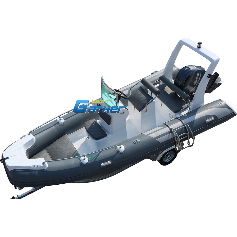 Gather 17ft fiberglass RESCUE BOAT with outboard motor Inflatable rib boat 520 with CE certificate RIB520B and Yamaha 90hp motor