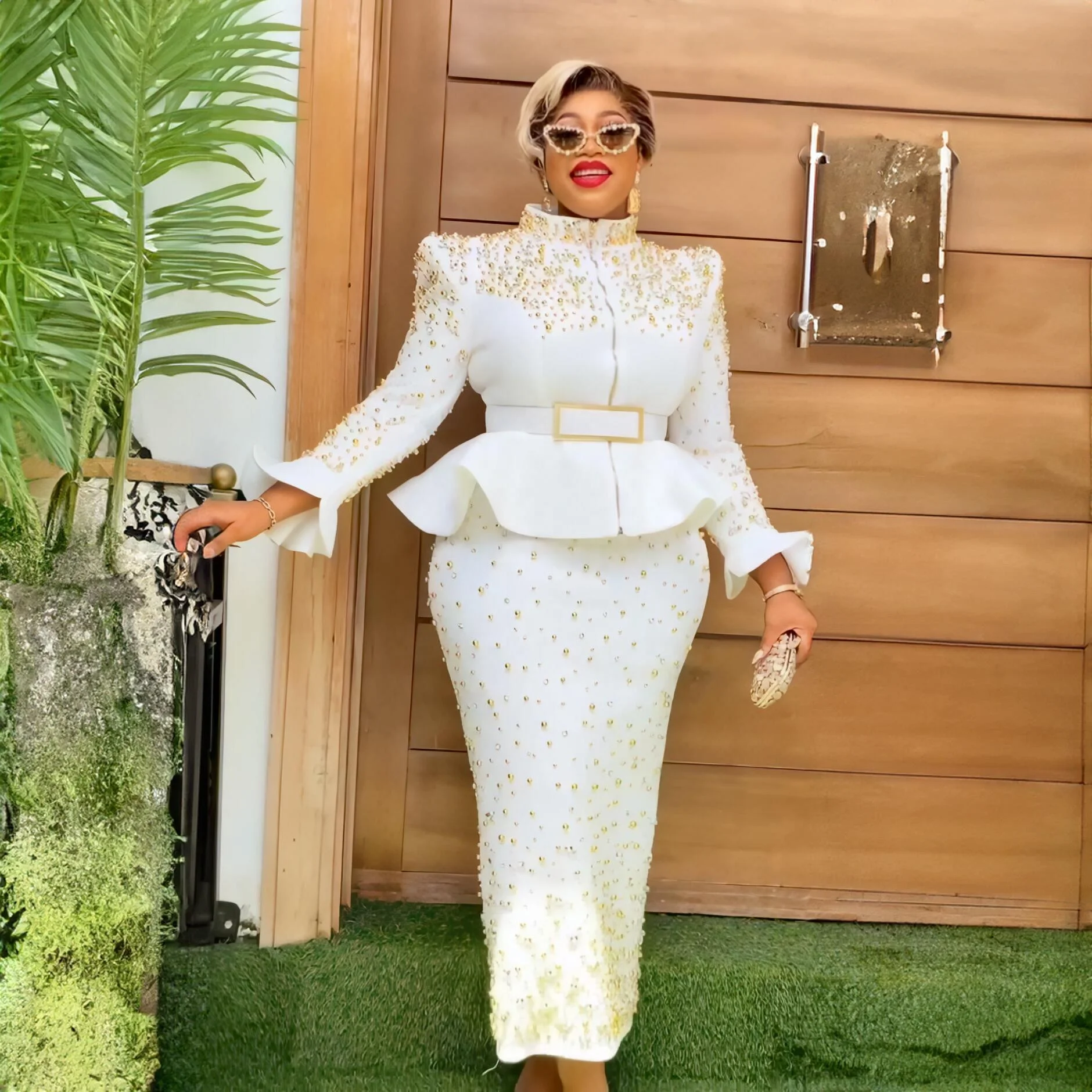 On Sale  African Design Dresses Women Mesh fabric Womens Dresses African rhinestone African Dress For Women 2024