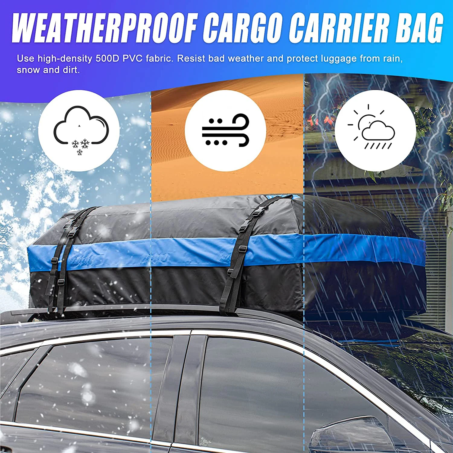 21 Cubic Feet Car Rooftop Cargo Soft Roof Top Luggage Bag with Waterproof Zip, Storage Bag & Anti-Slip Mat