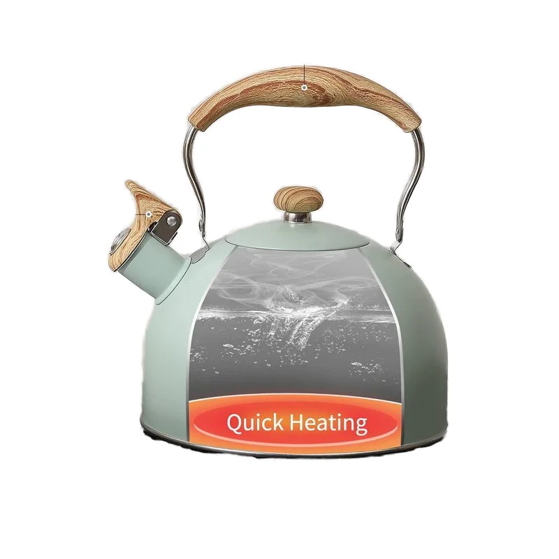 New European Whistling Kettle 2.5L Gas Induction Cooker Universal Stainless Steel Tea Coffee Water Kettle Blue Green Color