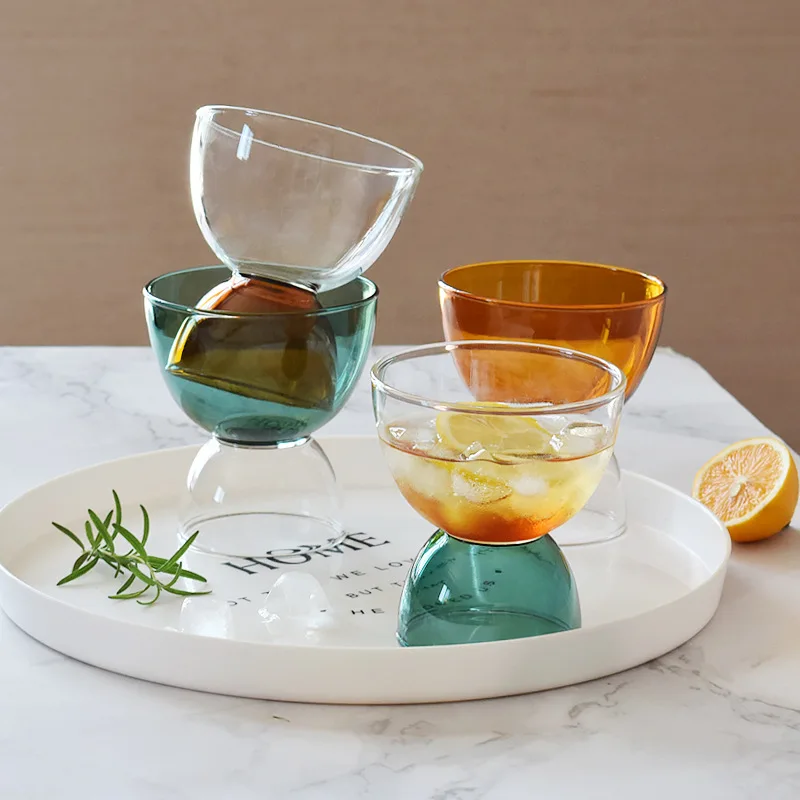 Creative ins heat resistant colored glass water expresso  cup home yogurt ice cream juice cup high beauty cocktail cup
