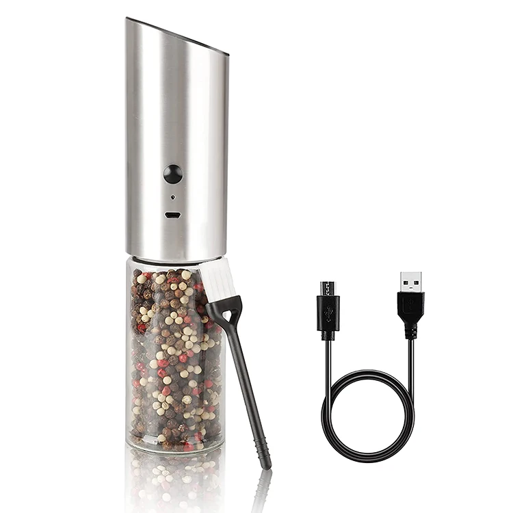 USB Rechargeable Electric Salt and Pepper Grinder set Stainless Steel Gravity Pepper Mill Adjustable Coarseness grinder