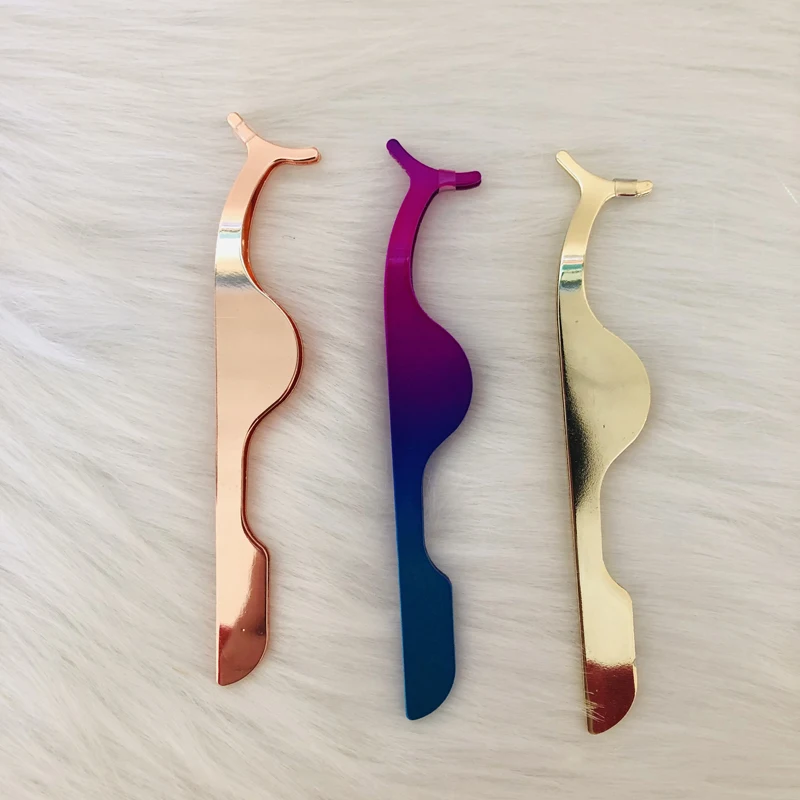 Wholesale Stainless Steel Eyelash Tweezers Rose Gold Colourful Eye Lash Curler Applicator for Eyelash Extension
