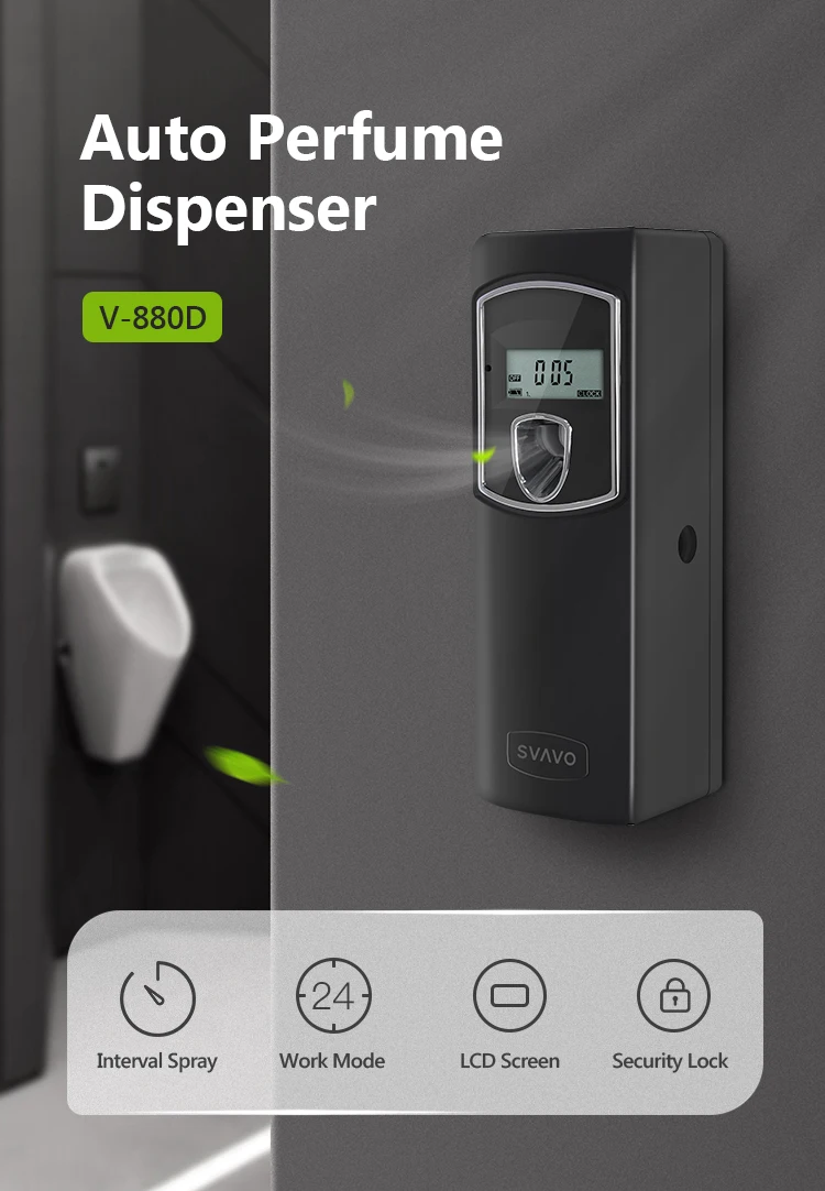 Toilet motion sensor lcd battery operated automatic air freshener wall mounted  fragrance spray perfume dispenser