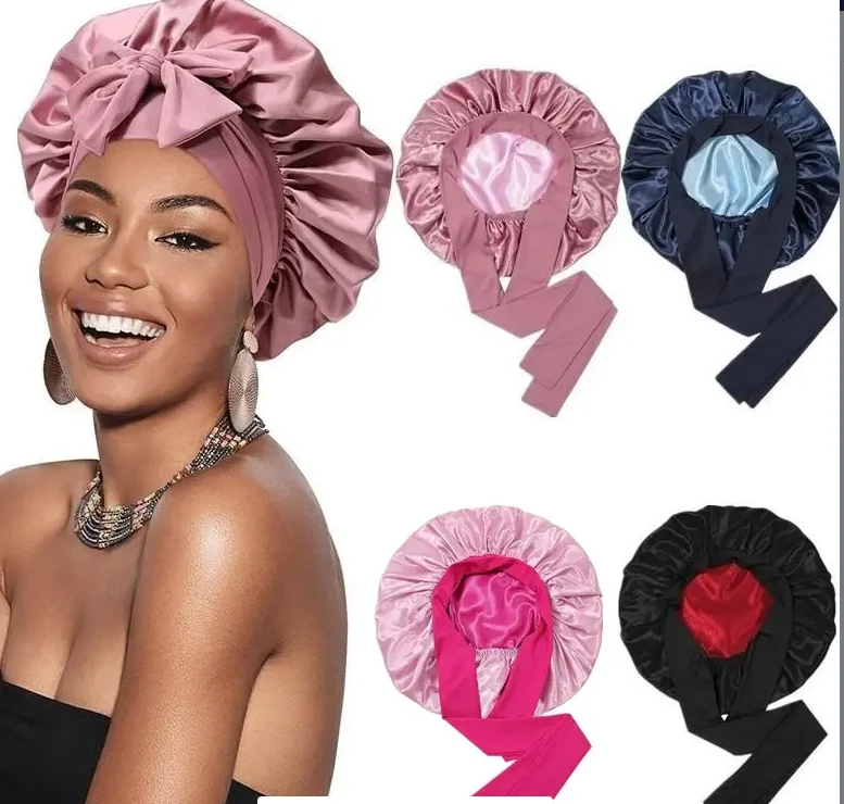 Bonnets And Satin Hair Wraps Bucket Hat Bonnet Silk Round Night Cap Elastic Bands Custom Logo