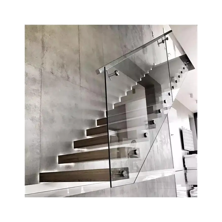 Prima Floating Staircase Indoor Industrial Floating Solid Wooden Staircase Steps Streads System