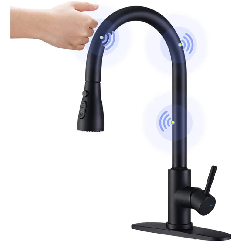 Luxury Modern Single-Handle Kitchen Faucet Touch Sensor Pull-Out Sink Design Single-Hole Mount Ceramic Intelligent Metered