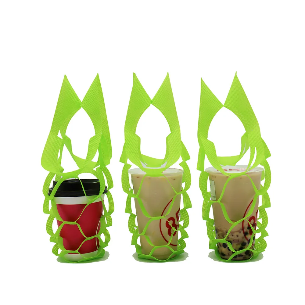 Non-woven Disposable milk tea creative takeaway Mesh coaster tote bag for fruits drinking take out bag with Custom logo