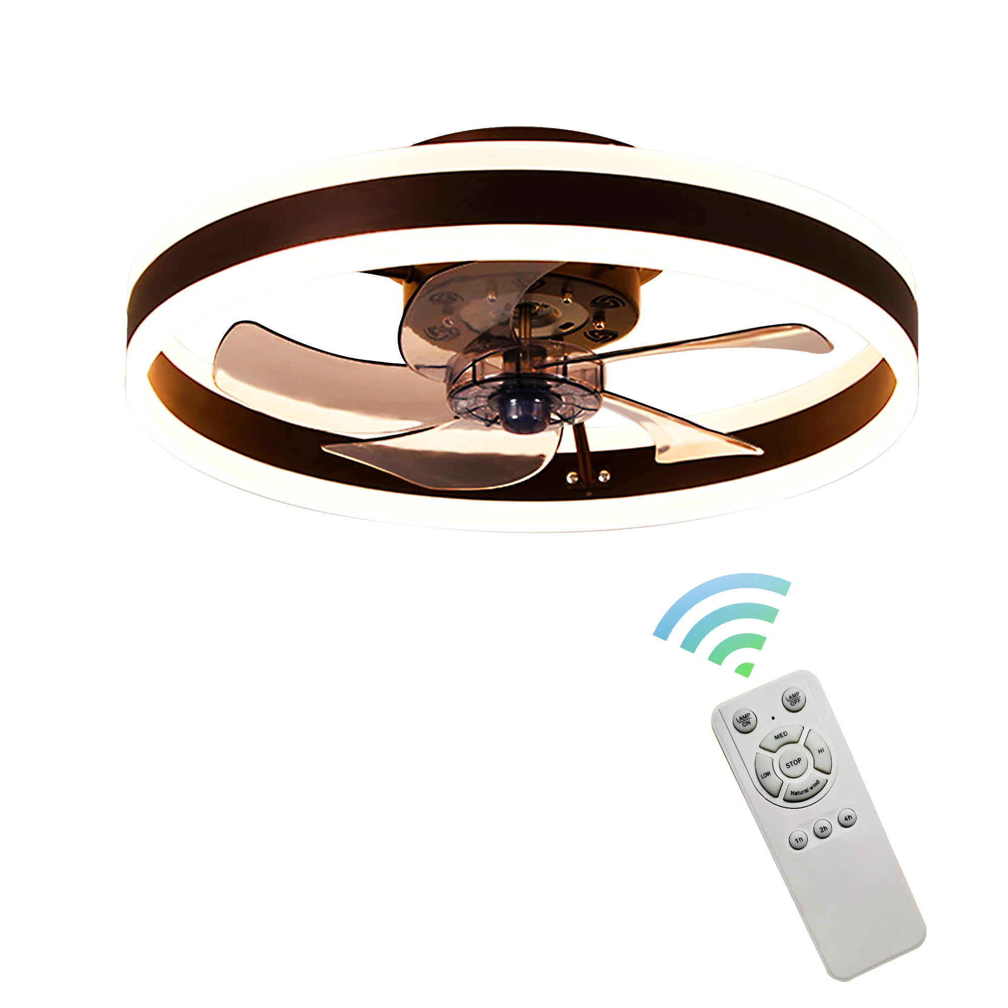 
Amazon Hot Sale Modern Remote Control Pink Cute Hanging Three-Color LED Ceiling Fan Lamp 