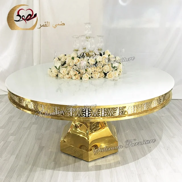 Wedding stainless steel base large modern buffet dining round mdf table