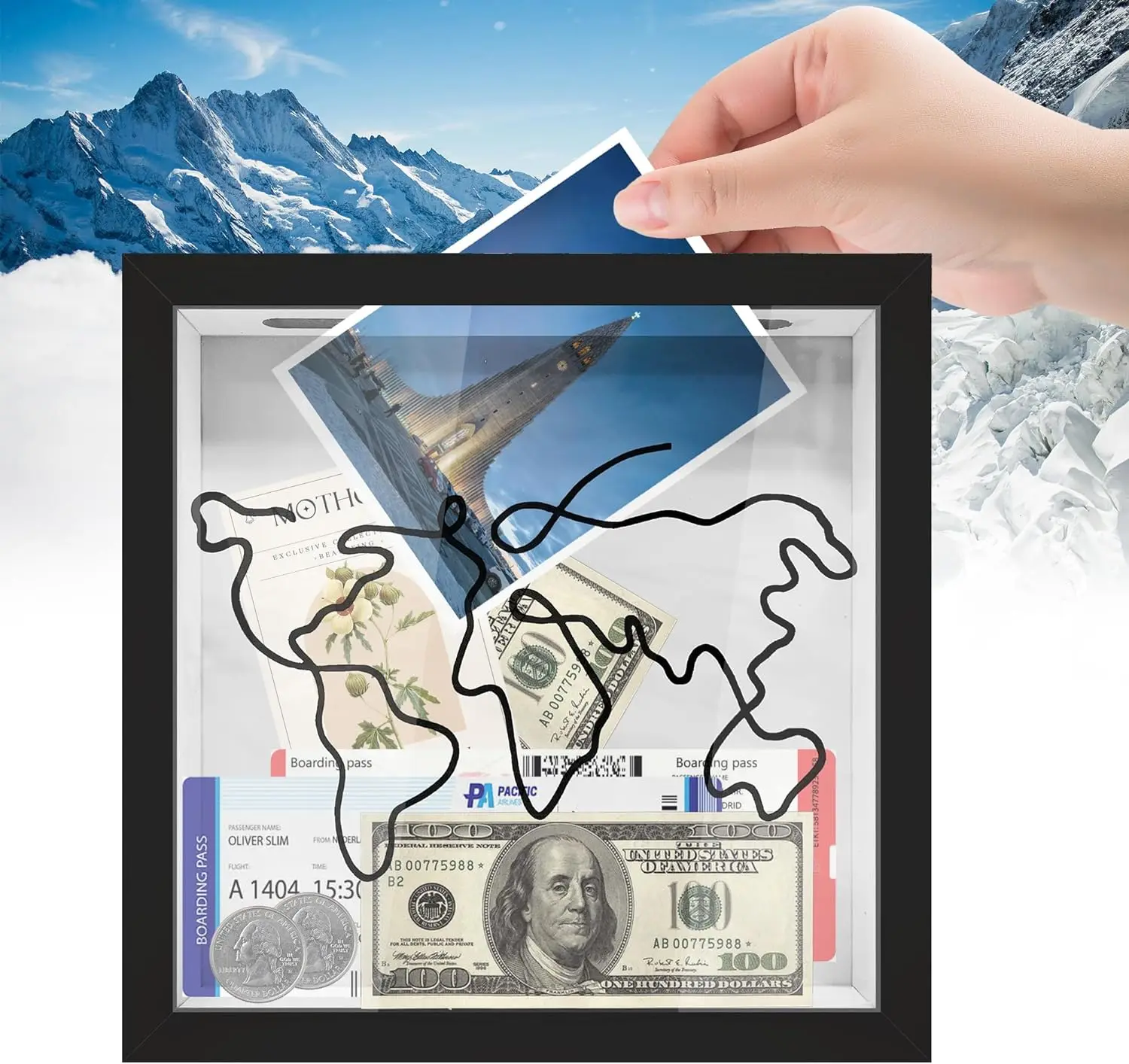 Travel Shadow  Photo Frame Postcard Map Ticket Collection Holder Travel Adventure Archive Shadow Box With Slot On Top in china