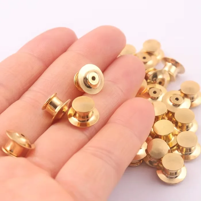 Gold Color Brass Locking Clutch Flat Head Lapel Pin Back Custom Button Pins