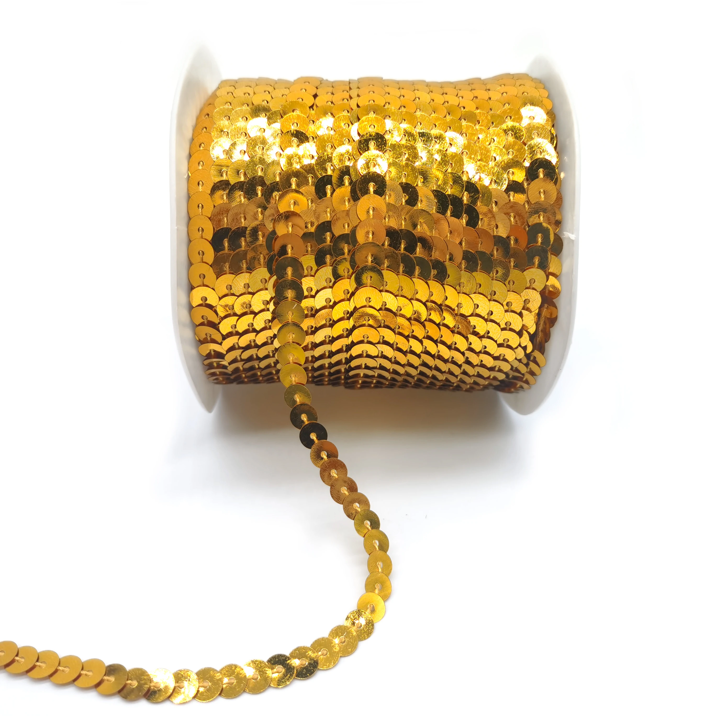 Spangle Flat Round Sequin Trim Tape Golden Silver PET plastic polyester Sequin Line Tape Roll For Garment