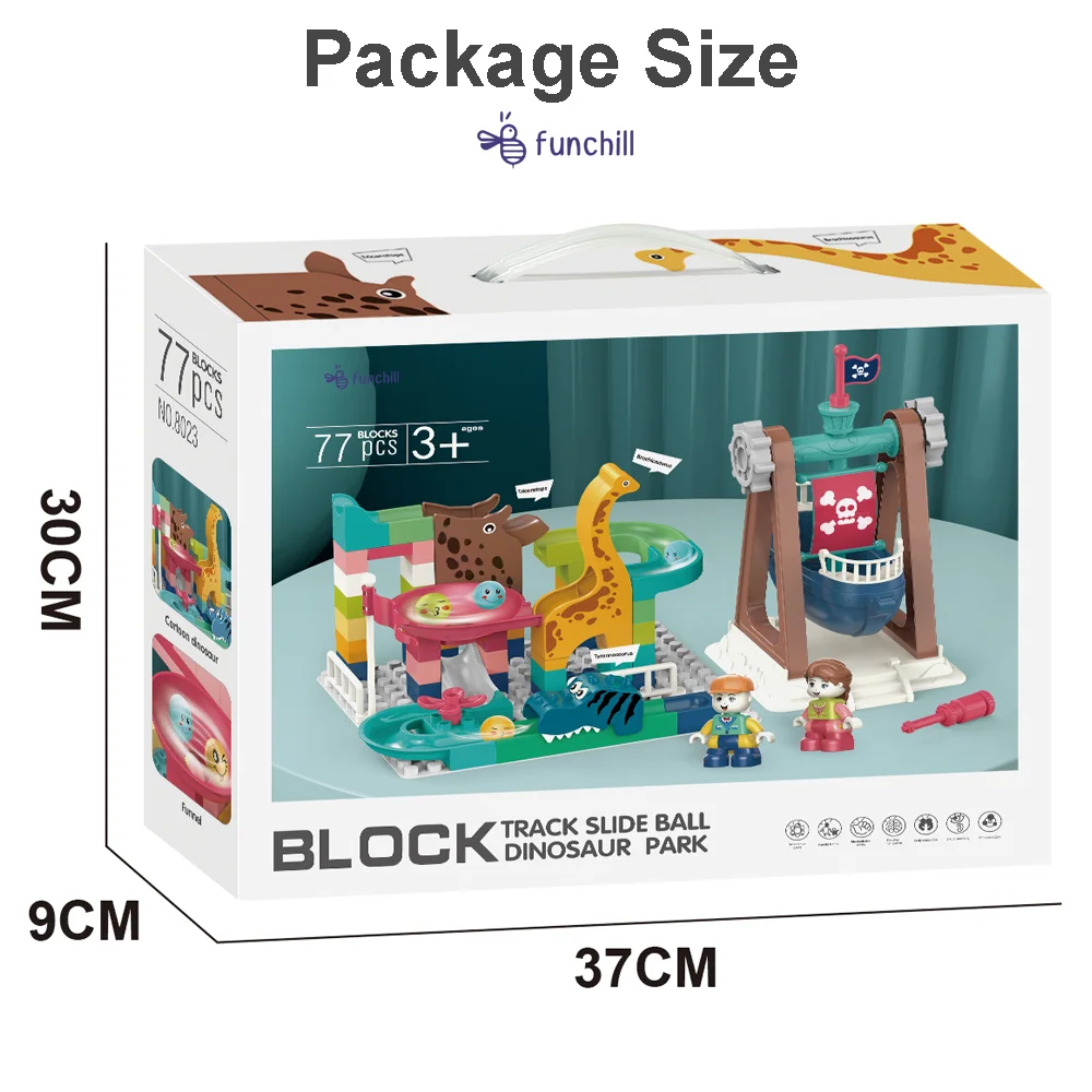 77PCS Track Maze Game Assembly Models Toys Pirate Ship Sliding Rolling Ball Marble Race for Kids