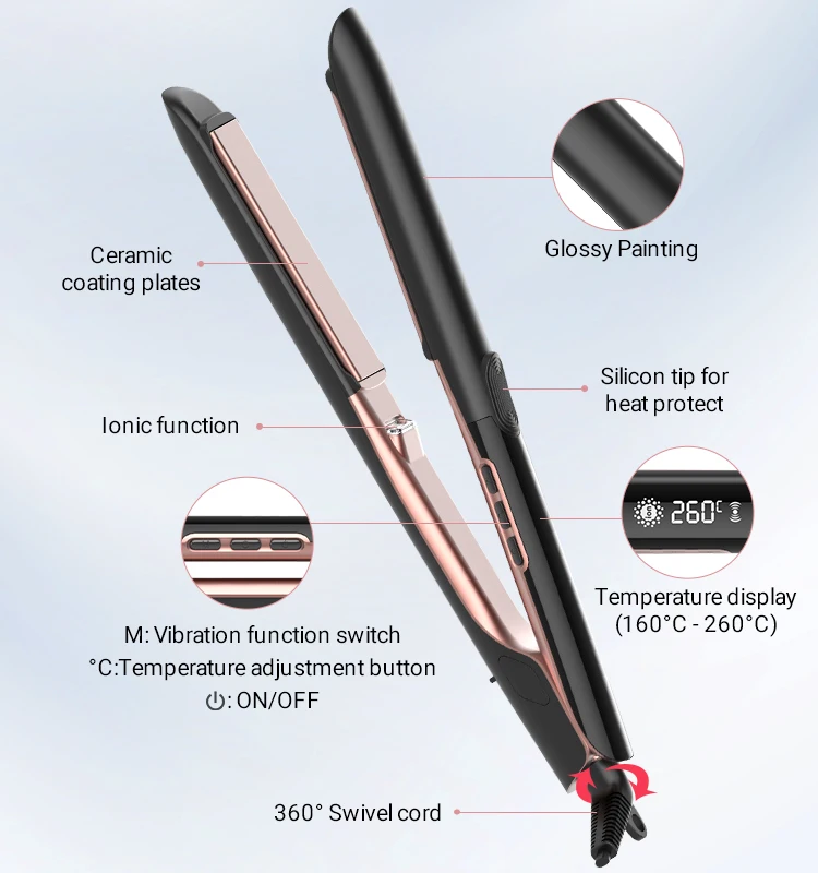 Professional High Temperature 480 500 Degrees 1 Inch Titanium Ceramic Flat Iron Negative Ion Vibration Hair Straightener