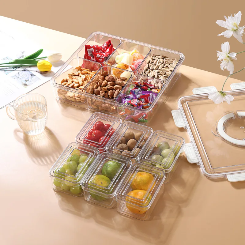 Large Clear Food Storage Container Case 13PCS Stackable Fridge Storage Organizer Set with Handle
