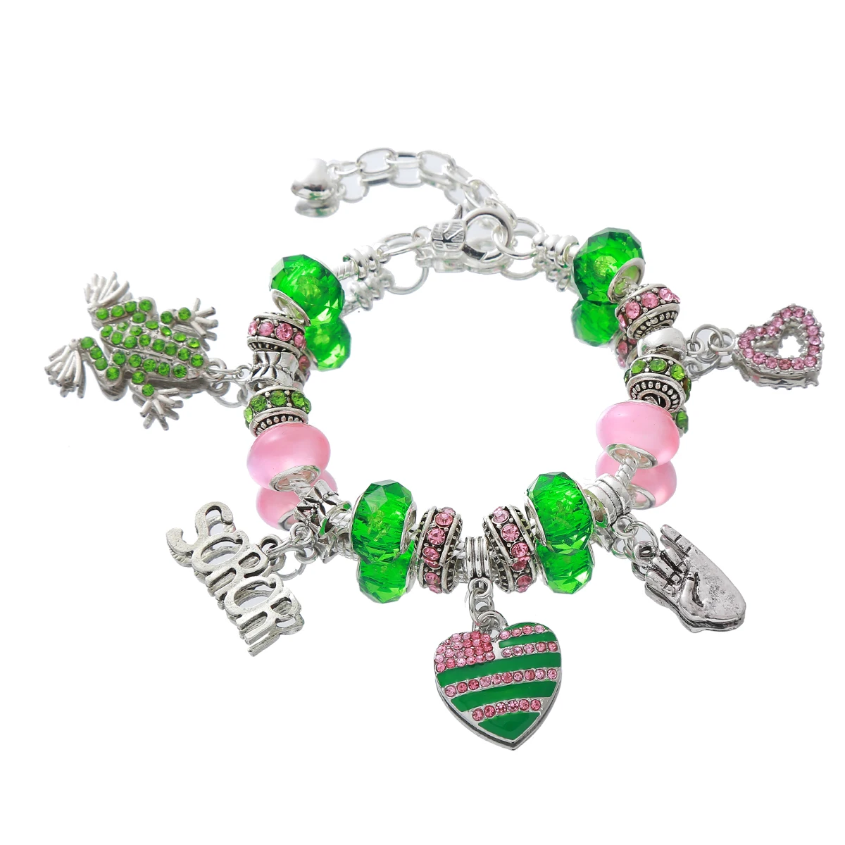 Factory Directly Sale Fancy Designer Sorority Alpha Inspired Charms Pink And Green Beads Making Fashion IVY Sorority Bracelet