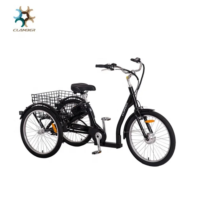 Оптовая продажа, трехколесный велосипед для покупок с задней корзиной, трехколесный велосипед для взрослых 24 дюйма, Электрический грузовой трицикл с 7 скоростями GW7019E