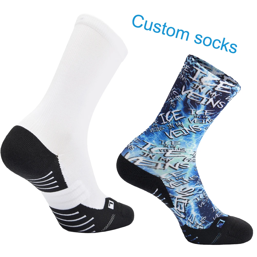 Men polyester cotton white crew athletic custom logo oem thick basketball sports compression socks for women