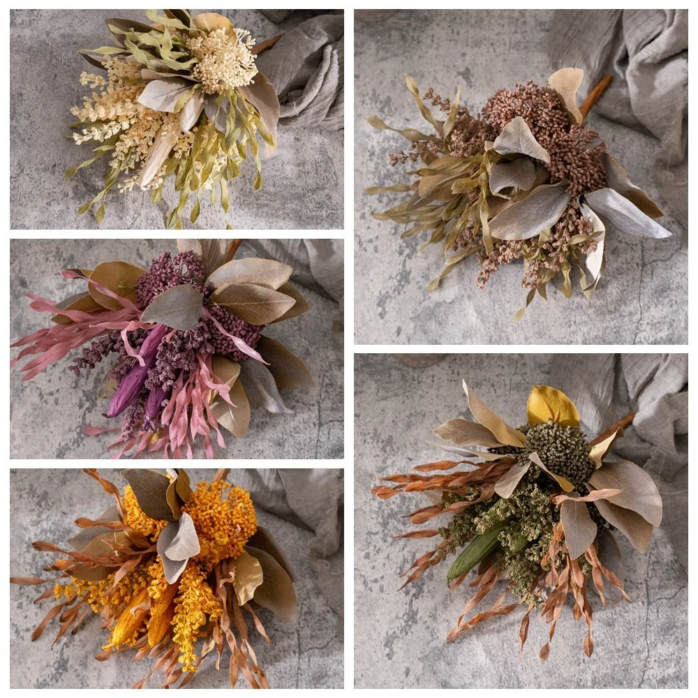 33.5cm Acheng Okra Seaweed Bundle Dried Home Party & Wedding Decoration Wall Holding Rose Flower Fake Flower for Interior Design