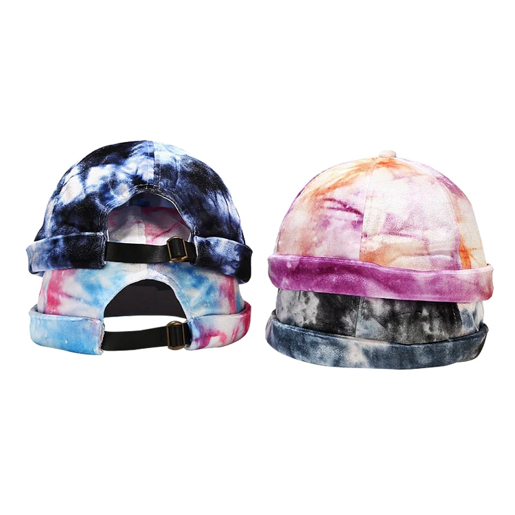 Fashion Adjustable Brimless Hat Docker Cap Novelty Fold Tie Dyed Sailor Cap  Warm Bucket Cap For Men and Women