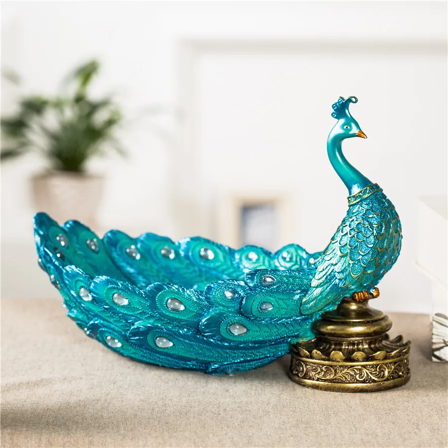 READY TO SHIP GREEN BLUE ANIMAL PEACOCK JEWELRY CANDY KEY FRUIT HOME HOUSE TABLE DECORATIVE STATUE HOLDER BOX SCULPTURE GIFT