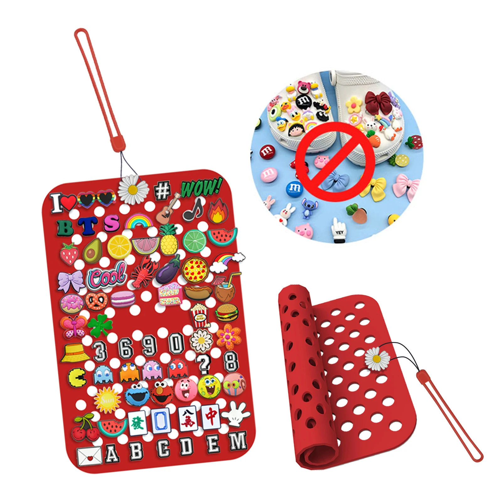 Silicone Rectangle Shoe Charms Organizer,Portable Roll Storage Bag Wall Mounted Hanging Display Stand