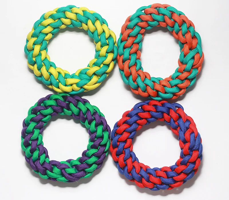 Wholesale color block polypropylene braided molar cleaning ball pet interactive rope dog chew toy